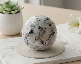 Large Rainbow Moonstone Crystal Sphere 2.36–3.54in | Flashy Polished Ball Home Decor