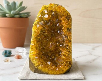 Yellow Quartz Cluster, Natural Crystal Geode, Crystal Collection, Home Decor, Gift for Collectors