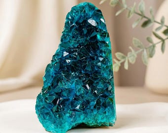 Blue Crystal Cluster, Turquoise Gradient, Bohemian Stone Specimen, Natural Mineral Display, Unique Home Accent