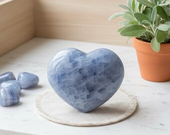 Natural Celestite Heart Crystal – Polished Palm Stone