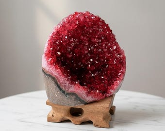 Red Amethyst Geode Cluster – Elegant Home & Office Decor, Unique Crystal Gift
