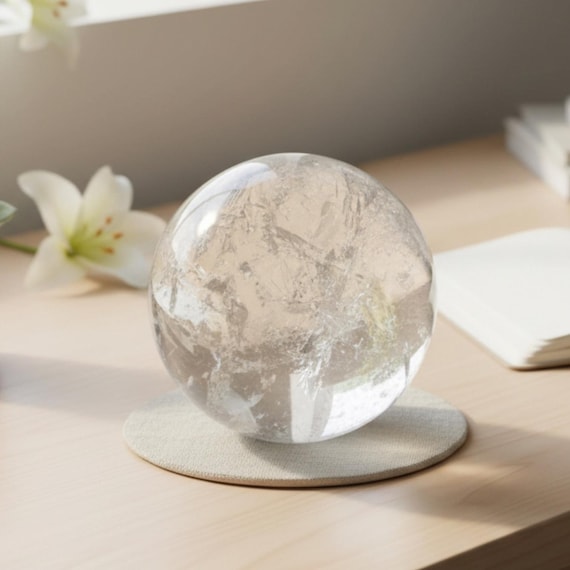 Large Clear Quartz Crystal Sphere | Polished Quartz Ball for Home Decor & Gift