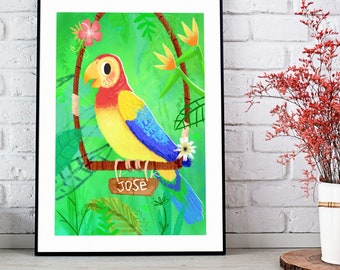 Enchanted Tiki Room Parrot inspired Art Print- Digital instant download