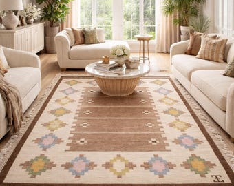 Tapete dhurrie de lã tecido à mão - tapete boho geométrico de trama plana, decoração para casa