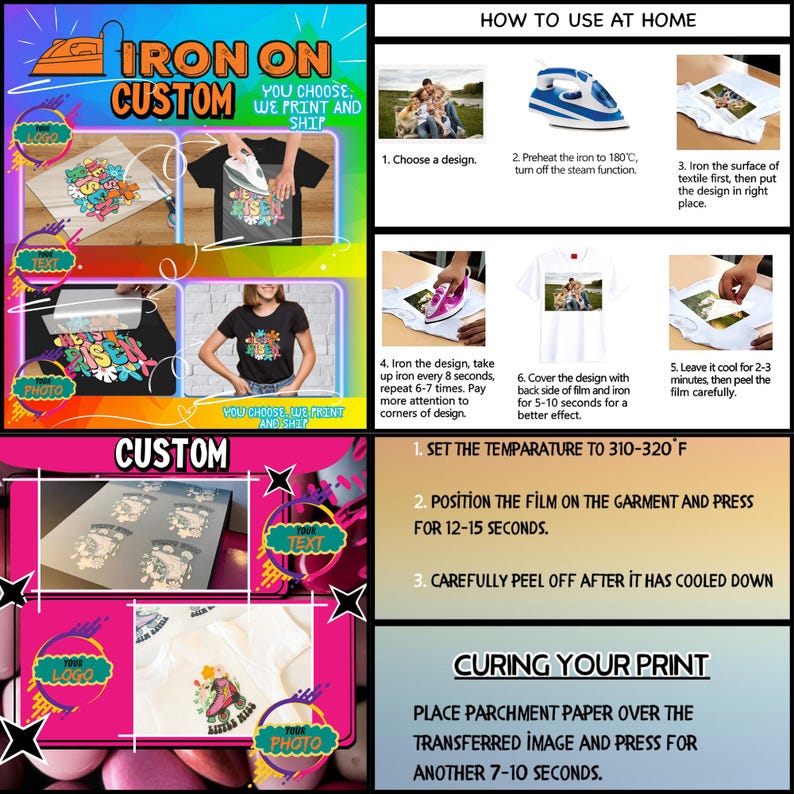 Detailed size chart image displaying multiple DTF printing sizes and recommended placement for tee shirts, sweatshirts, hoodies, and kids apparel. This image helps buyers choose the right size for Disney Cruise heat transfers, ensuring perfect results for family cruise shirts, group vacation outfits, and custom apparel designs.