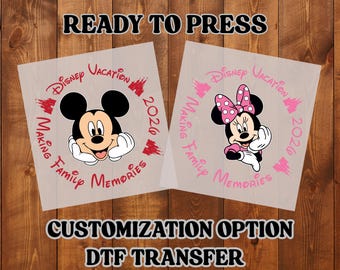 Disney Vacation 2026 DTF Transfer Family Moment Design Mickey Minnie Donald Goofy Pluto Ready Press Iron On