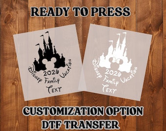 Personalization 2026 Disney Family Travel Custom Castle Mickey DTF Transfer Ready Press Theme