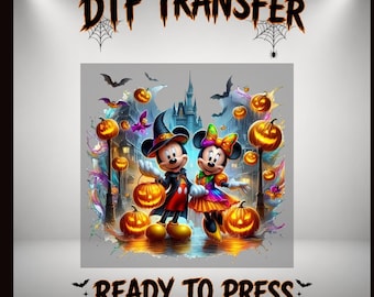 Transferencia DTF moderna de Mickey y Minnie para Halloween / Diseño Disney de Halloween estilo 3D de nueva generación / Listo para imprimir