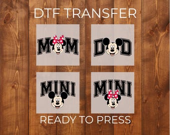 Transferencia personalizada Disney DTF, Mickey Minnie Mamá Papá, Transferencia termoadhesiva familiar personalizada, Lista para planchar