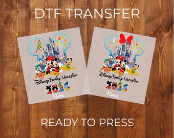 Transferencia DTF de Disney Castle Vacation 2026, Camiseta personalizada familiar de Mickey y Minnie, Transferencia térmica lista para planchar