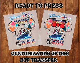 Transferencia personalizada de Disney Cruise 2026, diseño a juego para mamá y papá, lista para imprimir.