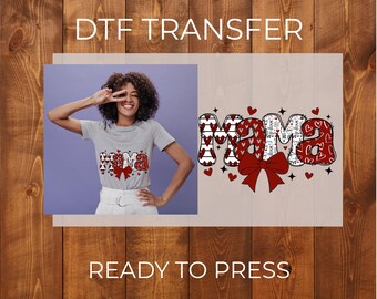 Transferencia Mama DTF / Transferencia térmica Coquette Mom lista para planchar, gráfico de corazón retro