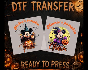 Diseño de Mickey y Minnie para Halloween, listo para imprimir. Transferencia digital/arte 3D.