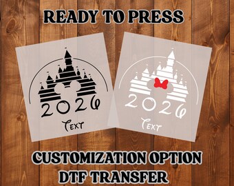 Diseño de camiseta personalizada con nombre personalizado Disney Castle 2026, lista para imprimir.
