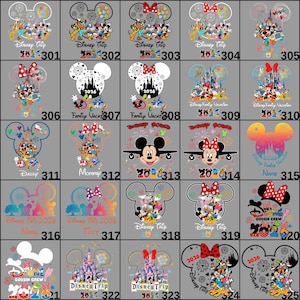 Disney family trip DTF transfer featuring Mickey and Minnie artwork, ready to press for tee shirts, hoodies, and sweatshirts. Ideal for Disneyland group shirts, family vacations, and matching outfits with professional quality heat press results.