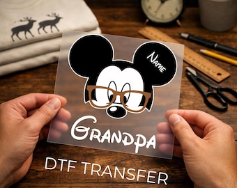 Dianey Mickey Abuelo Nombre personalizado DTF, Listo para presionar Transferencia familiar Disney