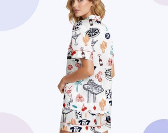 Women’s Las Vegas Pajamas, Casino Print Sleepwear, Fun Lounge Gift
