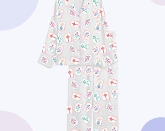 Conjunto de pijama con estampado de fichas de mahjong, ropa de dormir para mujer.