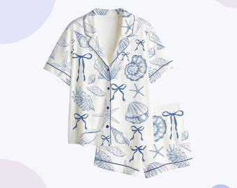 Women's Short Pajama Set - Seashell Print Sleepwear