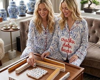 Mahjong Pyjama Set - Cracks Dots Bams Nachtwäsche - Mondneujahr & Mahjong Nacht Geschenk