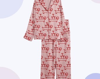 Damenhunde-Cocktail-Pyjamas, Lounge-Set mit Knöpfen, lustiges Nachtwäschegeschenk