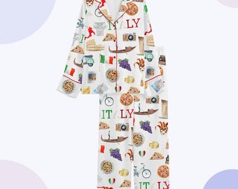 Damen Italien Pyjamas, Italienischer Druck Nachtwäsche, Button Up Lounge Set, Geschenk für Er