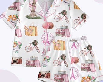 Parisian Pajama Set, Eiffel Tower Print, Women's Loungewear