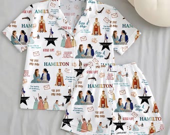 Piżama z musicalem "American History", prezent dla fana Broadwayu, odzież domowa z czasów rewolucji z 1776 roku, piżamy z motywem ojców założycieli, odzież dla fanów teatru