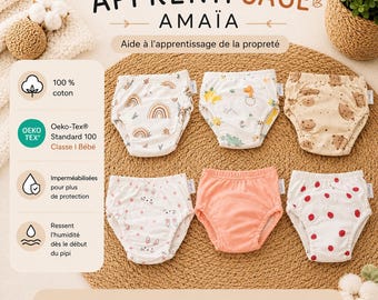 Culottes d’apprentissage propreté lavables enfant- Taille 1 à 4 ans – Motif Printanier - à l unité ou en Pack pour + d économie !