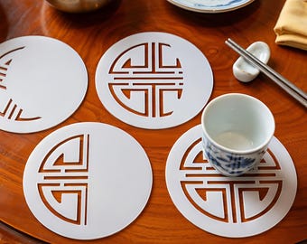 Moon Phase Coaster Set | Korean Tteoksal Frost White Acrylic with CNC Stand