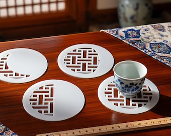Moon Phase Coaster Set | Korean Lattice Frosted Acrylic with CNC Stand