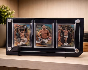 Soporte para tarjetas deportivas de carga superior, vitrina asimétrica de acrílico con 3 ranuras para tarjetas.