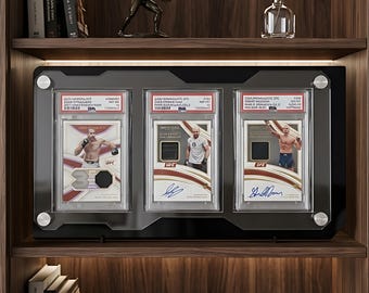 Soporte escultórico para exhibir tarjetas calificadas, soporte acrílico asimétrico de 3 ranuras (PSA BGS SGC) – Gris oscuro