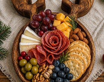 Wooden Reindeer Charcuterie Board – Christmas Serving Tray in Solid Wood