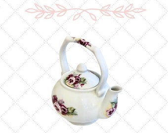 Petite Pansy Teapot - Child Size Teapot - Purple & Lavender Pansies - Vintage Teapot