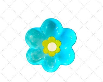 FUN Retro Flower Serving Bowl - SUMMERVILLE COLLECTION - Glazed Ceramic - Turquoise & Chartreuse