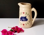 Vintage Stoneware Pitcher - Salt Glazed - House Hearts Motif - Farmhouse Kitchen Decor