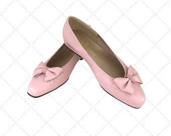 70s MAGDESIANS Pink Ballet Flats - Cute Bow - Leather Upper - Size 7.5 WW - Womens Shoes