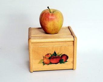 Vintage Pine Salt / Recipe Box - Decoupaged  Apple & Pear Motif - Recipe Box - Gift Worthy - Holds up to 4" by 6" recipe cards