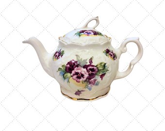 CROWN DORSET Pansy Teapot - Staffordshire England - Porcelain - 42 Ounce Capacity