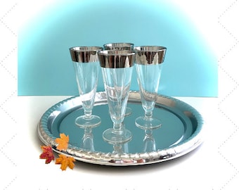 60s DOROTHY THORPE Pilsner Glasses - Silver Rimmed Cocktail Glasses - Vintage Bar Ware - Set of 4