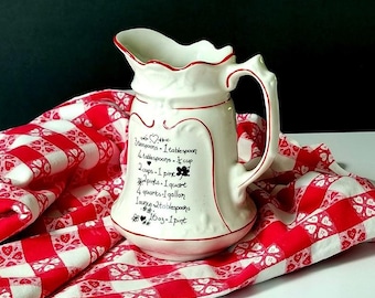 Vintage OLD FOLEY Jug / Pitcher - Cooking Measurements Motif - Glazed Earthenware - Staffordshire England, James Kent Potteries