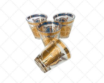 CULVER Old Fashioned Glasses - 1960s - Brilliant 22K Gold Floral Design - Set of 4 - Double Rocks Glasses - Gift Giving Worthy