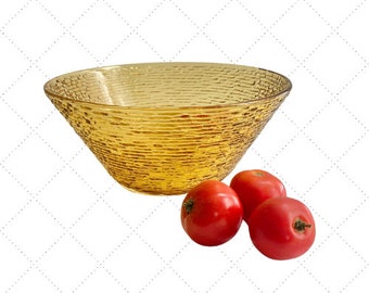 60s HARVEST GOLD Salad Bowl - Anchor Hocking Soreno - Pressed Bark Design