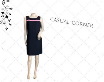 70s Classic Black Pencil Sundress - Hot Pink Accent - Retro Summer Pencil Dress - Size Small - CASUAL