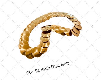 80s Gold Tone Stretch Disc Belt - Women's Belt - Vintage Belt - Size XL