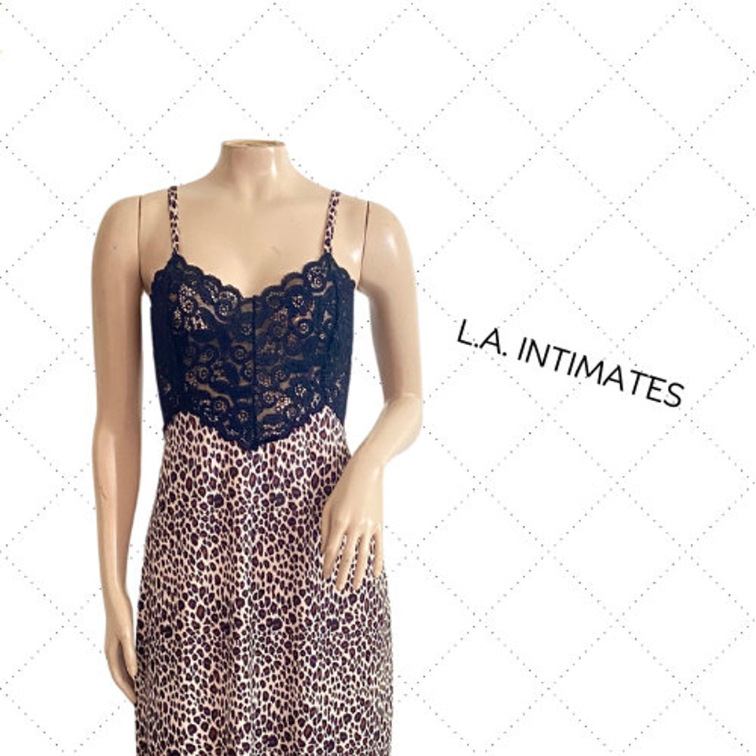 90s LA INTIMATES - Black Lace / Animal Print - Vintage Nightgown - Etsy