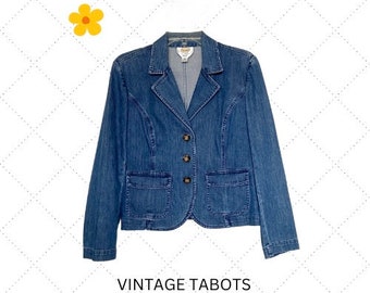 80s TALBOTS JEAN JACKET - Stretch Blue Denim - Size Small - Made in Hong Kong - Vintage Jacket