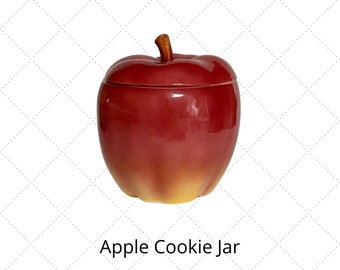 80s APPLE Cookie Jar - Red Glazed Ceramic - Vintage Cookie Jar - Apple Decor