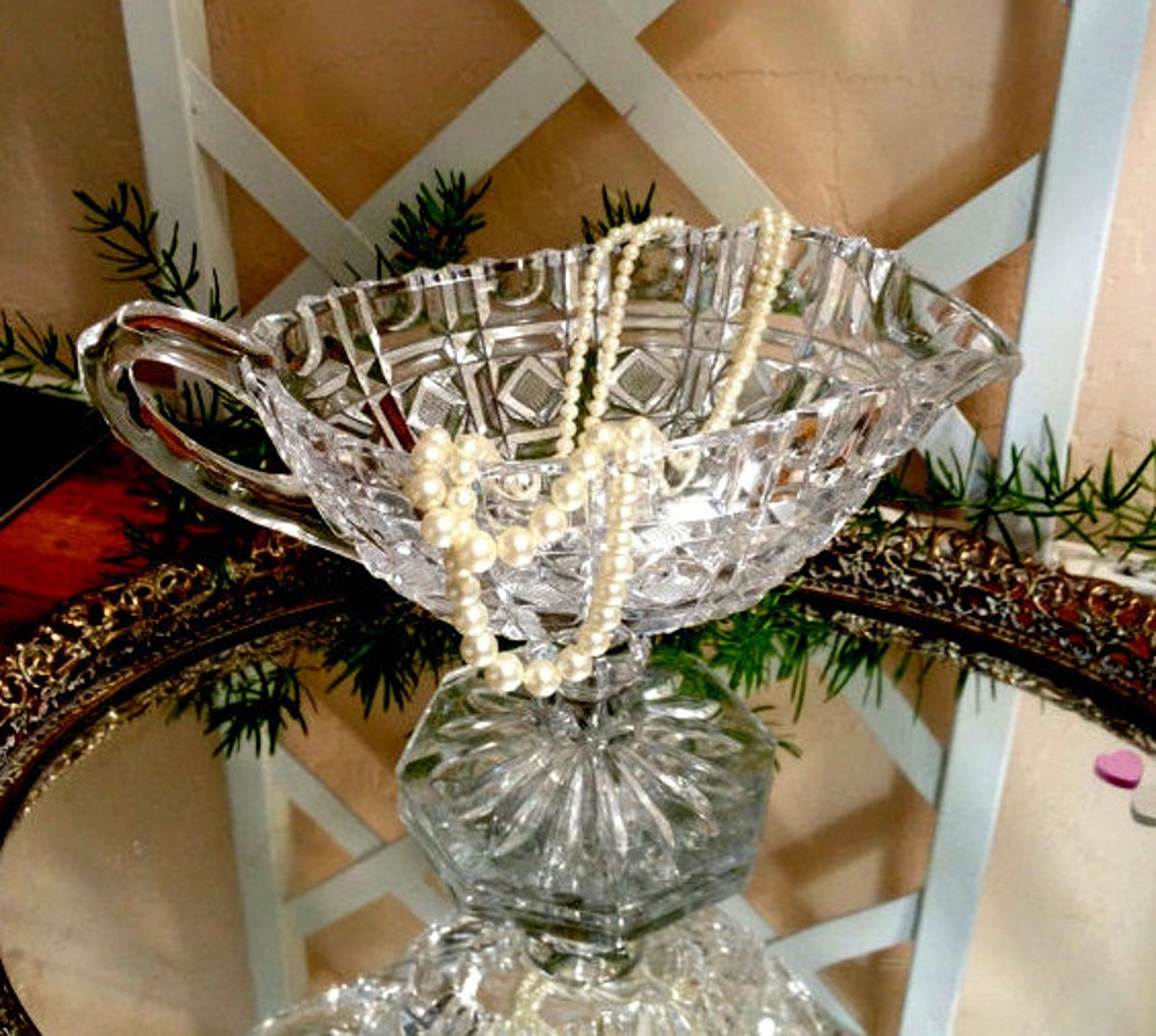 Crystal Gravy Boat Cut Crystal Glass Candy Dish Trinket Etsy
